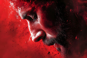 Red Dust-Covered Man's Profile Portrait