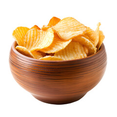 Crispy Golden Potato Chips in a White Bowl Snack Food isolated on transparent
