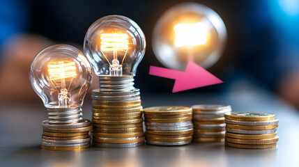 Rising Costs Lightbulb Ideas on Coin Stacks
