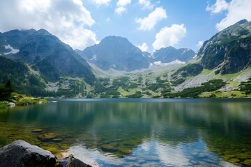 Fototapeta premium tranquil mountain lake glows with pure earthy charm 