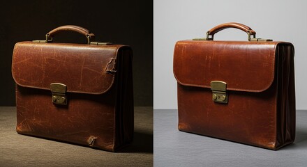 Leather Briefcase Restoration: Before and After Repair of Vintage Bag, Transformation and Care.