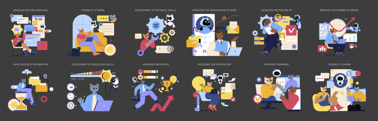 AI Assistant For Work. Flat Vector Illustration