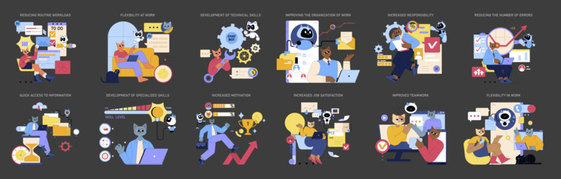 AI Assistant For Work. Flat Vector Illustration