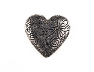 vintage silver heart pendant isolated on white background