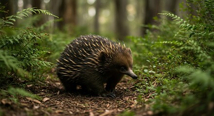 Obraz premium An echidna wanders slowly through a forest during daylight hours