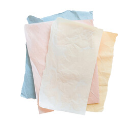 Colorful array of square sticky notes in pastel shades, pastel textured paper squares with empty space for text, subtle grain. Png