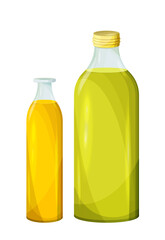Oil bottles with transparent glass. Vector illustration
