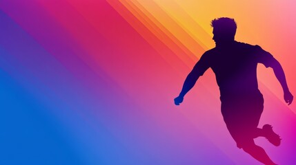 Obraz premium Silhouette of a man running against a vibrant gradient background, conveying motion and energy