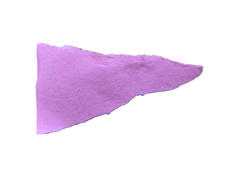 Pointed triangular pink torn paper with jagged edge and rough texture isolated on transparent background
