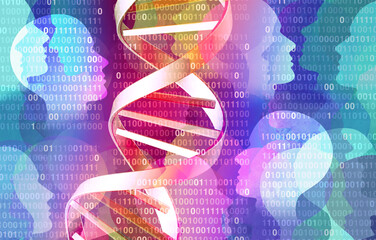 Genetic Data and Personal DNA information security genetics data breach safety and personal medical information as DNA binary code genome science concept as a microbiology or biochemistry technology.