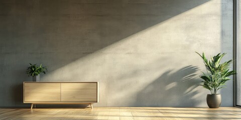 Minimalist Modern Living Room with Natural Light and Wood Accent Cabinet