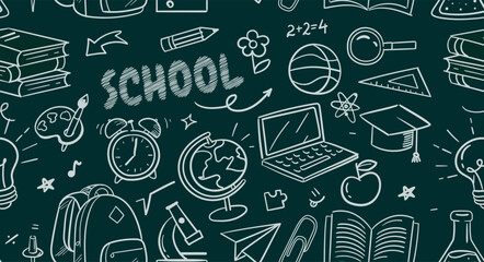 School doodles on dark background. Vector illustration