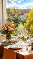 Fototapeta premium Autumn River View Table Setting