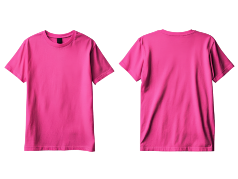 Isolated Hot Pink T-Shirt Front and Back View