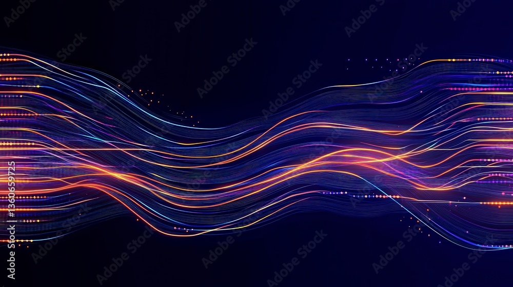 Poster abstract lines create a dynamic wave effect on a dark background, representing movement and energy.