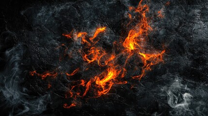Fiery Abstract Flames on Dark Stone