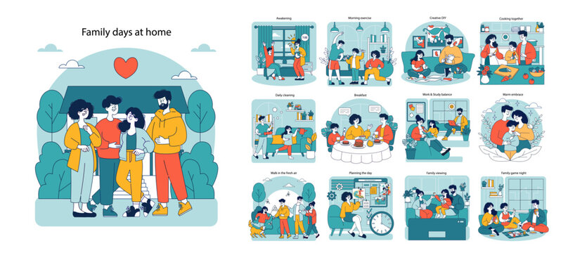 Family days at home. Flat Vector Illustration