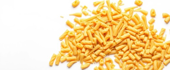 Fototapeta premium Dry spaghetti and macaroni pasta, various shapes, isolated on white, still life, tubes