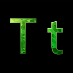 Alphabet made of green glass. Letter T. Vector illustration.