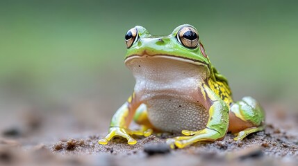 Fototapeta premium Vibrant green frog with yellow markings
