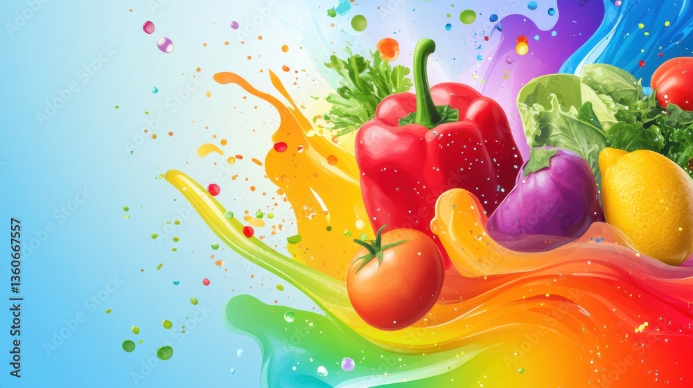 Leinwandbilder dynamic flow of fresh groceries with vibrant colors and smooth liquid gradients generative ai