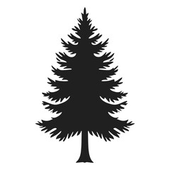 A clean, stylized silhouette of a fir tree against a plain white background.