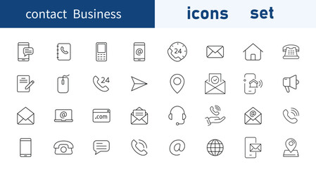 Set of Contact Business web icons in line style. Icon symbol, telephone, connection, using phone, e-mail. Vector illustration bundle.
