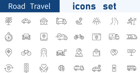 Road Travels Icon Set – Stylish Vector Icons for Travel & Transportation
