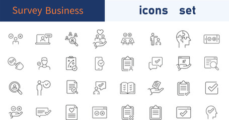 Survey & Questionnaire Line Icon Set – Checklist, Rating, Feedback, Quiz, Test, Opinion & Report Icons