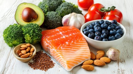 Alimentos saludables, dieta equilibrada, ingredientes frescos