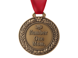 Bronze Number One Mom Medallion with Red Ribbon Mother's Day Award