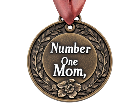 Bronze Number One Mom Medallion with Floral Wreath and Ribbon Mother's Day Award - Powered by Adobe