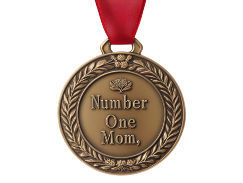 Bronze Number One Mom Medallion with Red Ribbon Mother's Day Award - Powered by Adobe