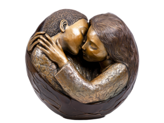 Bronze Sculpture of Embracing Couple, Romantic Art, Love Theme, Abstract Wall Decor