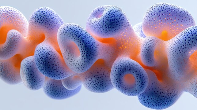 3d render abstract organic shapes blue orange bubbles white background smooth surface clean composition