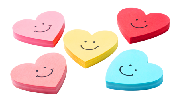 Cute and colorful heart-shaped smiley faces in pastel tones, spreading joy, happiness, and positivity with a friendly and playful aesthetic. - Powered by Adobe