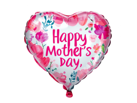 Happy Mother's Day HeartShaped Balloon Floral Design, Pink & White, Mother's Day Decoration - Powered by Adobe