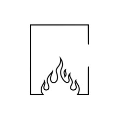Flame in Frame: Minimalist illustration of a stylized flame, contained within a sleek, modern frame, conveying warmth, energy, and the essence of fire.