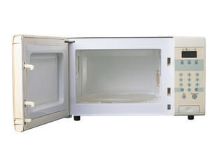 Obraz premium Empty open microwave on isolated background.