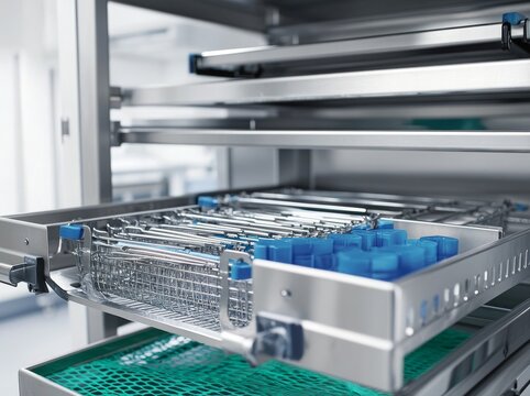 The central sterile supply department utilizes an UltraSonic machine for cleaning medical equipment through a specific procedure