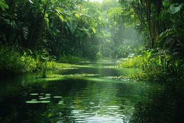 Obraz premium Serene Jungle River Lush Green Paradise