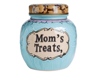 Mom's Treats Cookie Jar Blue Ceramic Kitchen Decor with Glass Lid