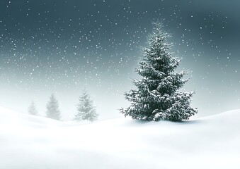 Obraz premium A snowy winter landscape with evergreen trees falling snow