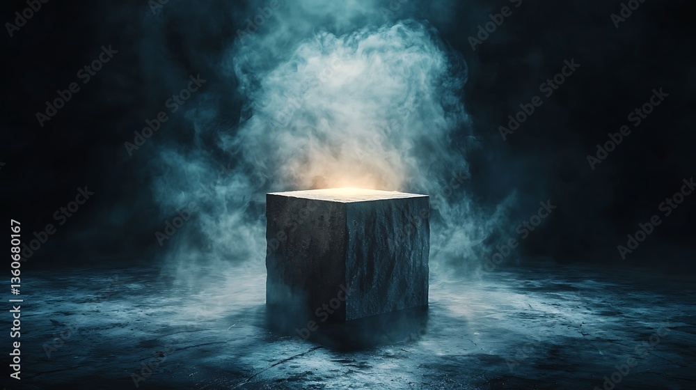 Poster dark cube product display atmospheric smoke