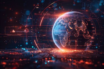 Obraz premium Futuristic climate monitoring illustration depicting digital sensors and data streams overlaying an abstract earth design Technical modern precise