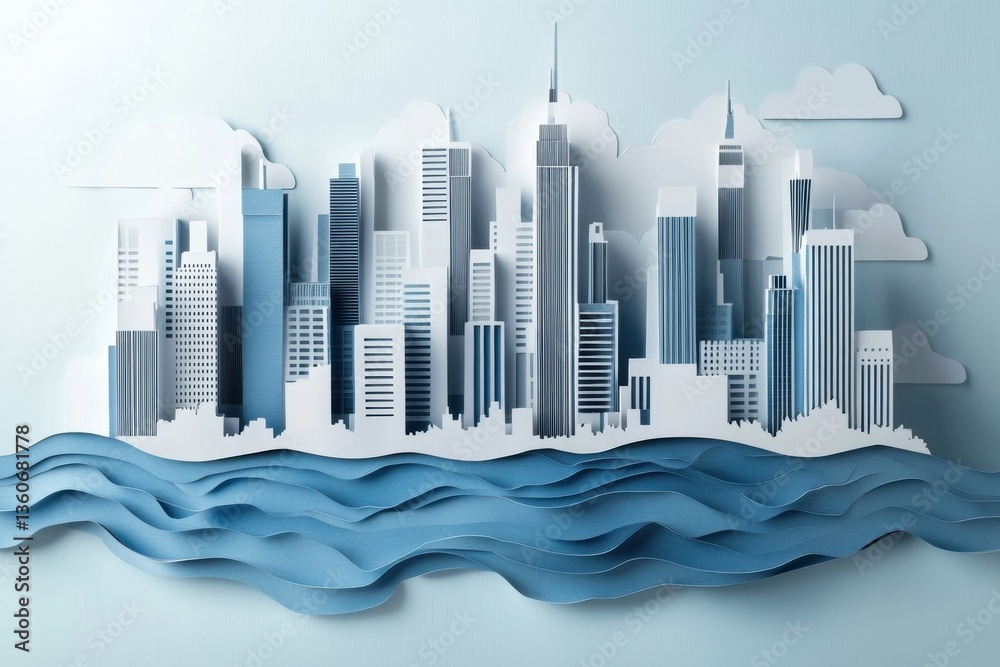 Aufkleber stunning layered paper skyline capturing modern urban architecture and soft lighting effects with dy