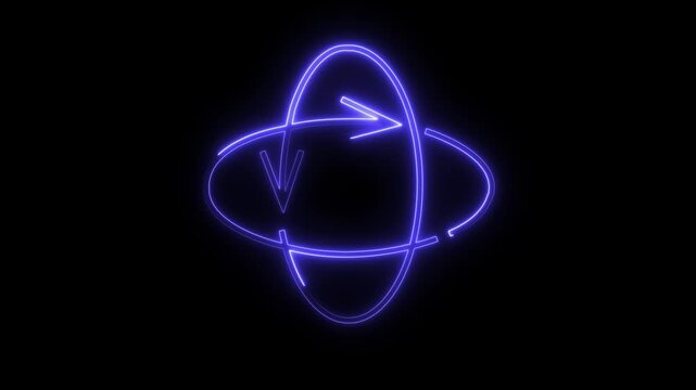Glowing neon rotation icon isolated on black background. HD Video motion graphic animation ico