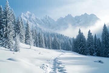 striking winter peaks landscape blends peace with vivid allure  
