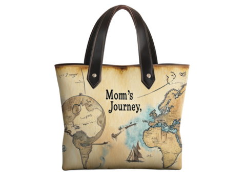 Vintage World Map Tote Bag Design Mom's Journey Leather Handle Shoulder Bag
