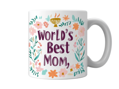 World's Best Mom Mug Floral Design, Mother's Day Gift, Coffee Cup - Powered by Adobe